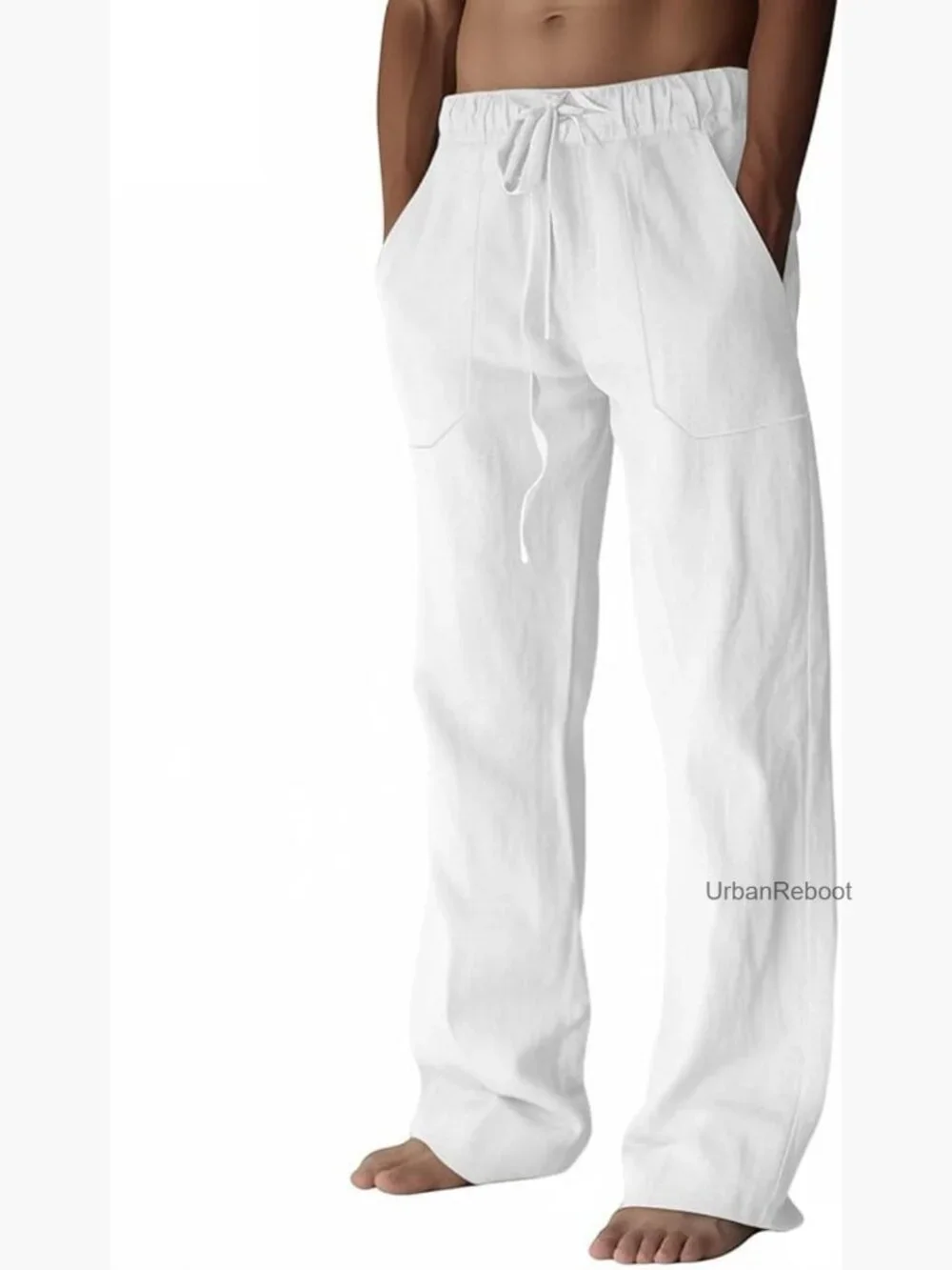 Men's Linen Blend Summer Beach Pants Elastic Drawstring Casual Yoga Trousers